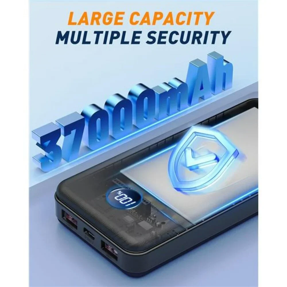 37000mAh portable power bank with built in cables fast charging battery pack